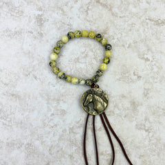 BRS230528-08-09   Jasper Bracelet with Tassel and Metal Horse Head Pendent