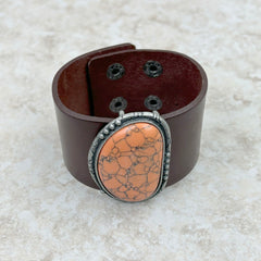 BRZ230405  Natural Stone Leather Cuff Bracelet
