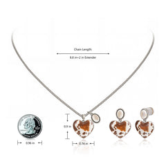 WNS2-1129S  Wrangler Cow-Print Natural Stone Pendant Silver Necklace Earrings Set - Beige