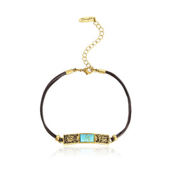WGW-1119G-TQ Wrangler Gold Western Natural Stone Engraved Bracelet -Turquoise