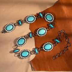 CB-1005  Rustic Couture  Western oval Stone Concho Link Chain Belt