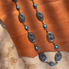 CB-1013 Rustic Couture Western Oval Stone Concho Link Chain Belt