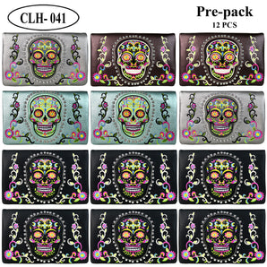 CLH-041 American Bling Sugar Skull Clutch Pre-Pack Assorted Color (12PCS)