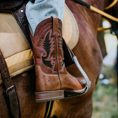 PLT-103603  Western Men's Embroidered Square Toe Vintage Cowboy Full Grain Leather Boots