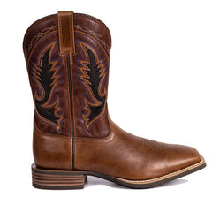 PLT-103603  Western Men's Embroidered Square Toe Vintage Cowboy Full Grain Leather Boots