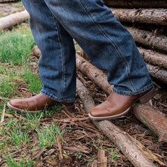 PLT-103603  Western Men's Embroidered Square Toe Vintage Cowboy Full Grain Leather Boots
