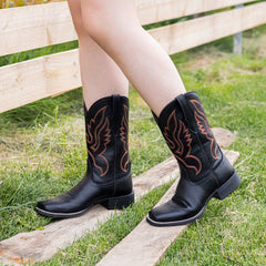 PLT-703603  Western Women's Embroidered Wide Toe Cowgirl Vegan Leather Boots
