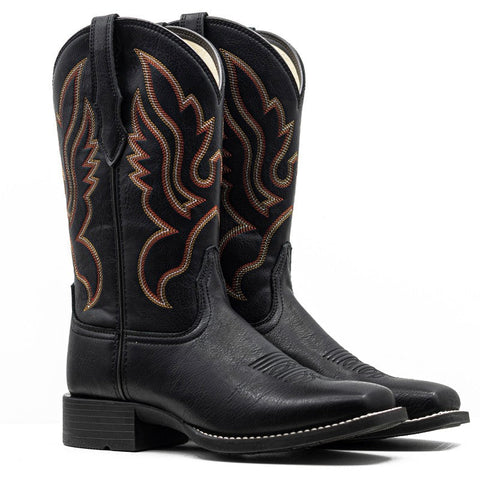 PLT-703603  Western Women's Embroidered Wide Toe Cowgirl Vegan Leather Boots