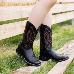 PLT-703603  Western Women's Embroidered Wide Toe Cowgirl Vegan Leather Boots