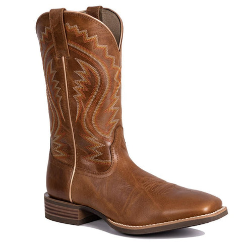 PLT-103605   Men's Embroidered Wide Toe Cowboy Full Grain Leather Boots