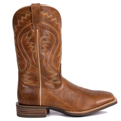 PLT-103605   Men's Embroidered Wide Toe Cowboy Full Grain Leather Boots