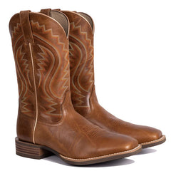 PLT-103605   Men's Embroidered Wide Toe Cowboy Full Grain Leather Boots