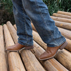 PLT-103605   Men's Embroidered Wide Toe Cowboy Full Grain Leather Boots