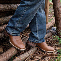 PLT-103605   Men's Embroidered Wide Toe Cowboy Full Grain Leather Boots