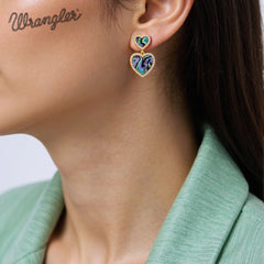 WGE-HT-1050  Wrangler Crystal Heart Shape Dangling Earrings -Grey