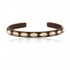 RCW-02-111WH  Rustic Couture Antique Bronze White Stone Small Cuff Bracelet -White