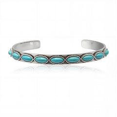 RCW-02-111TQ   Rustic Couture  Antique Silver Turquoise Stone Small Cuff Bracelet -Turquoise