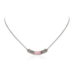 WNS-STL-1119SPK Wrangler Natural Stone Silver Engraved Necklace Pink