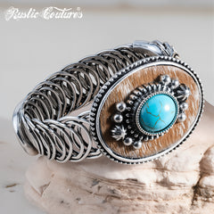 RCW-02-112TQ  Rustic Couture Antique Bronze Turquoise Stone Adjustable Bracelet -Turquoise