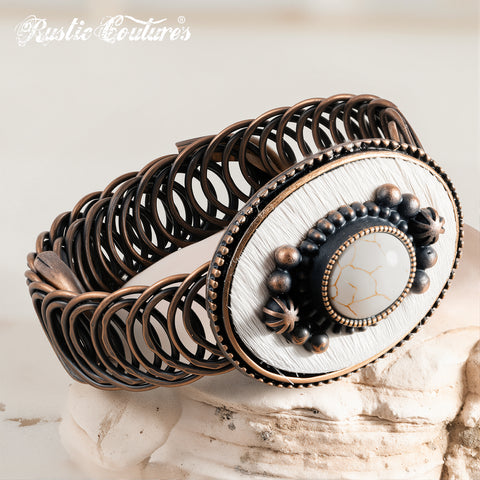 RCW-02-112WH  Rustic Couture Antique Bronze White Stone Adjustable Bracelet -White