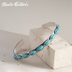 RCW-02-111TQ   Rustic Couture  Antique Silver Turquoise Stone Small Cuff Bracelet -Turquoise