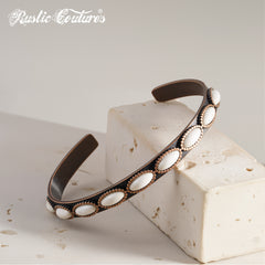 RCW-02-111WH  Rustic Couture Antique Bronze White Stone Small Cuff Bracelet -White