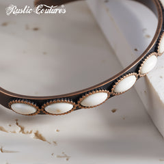 RCW-02-111WH  Rustic Couture Antique Bronze White Stone Small Cuff Bracelet -White