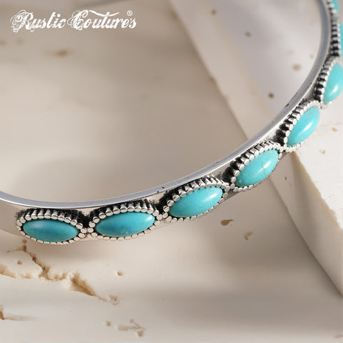 RCW-02-111TQ   Rustic Couture  Antique Silver Turquoise Stone Small Cuff Bracelet -Turquoise
