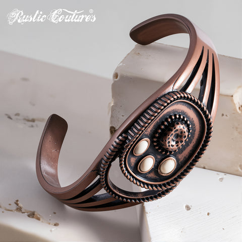 RCW-02-110WH  Rustic Couture Antique Bronze White Stone Small Cuff Bracelet -White