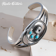 RCW-02-110TQ   Rustic Couture Antique Silver Turquoise Stone Small Cuff Bracelet -Turquoise