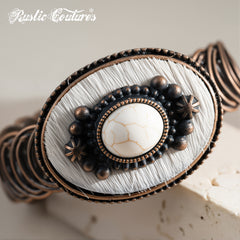 RCW-02-112WH  Rustic Couture Antique Bronze White Stone Adjustable Bracelet -White