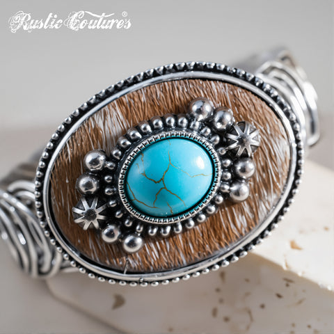 RCW-02-112TQ  Rustic Couture Antique Bronze Turquoise Stone Adjustable Bracelet -Turquoise