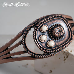 RCW-02-110WH  Rustic Couture Antique Bronze White Stone Small Cuff Bracelet -White