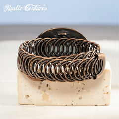 RCW-02-112WH  Rustic Couture Antique Bronze White Stone Adjustable Bracelet -White