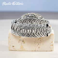 RCW-02-112TQ  Rustic Couture Antique Bronze Turquoise Stone Adjustable Bracelet -Turquoise