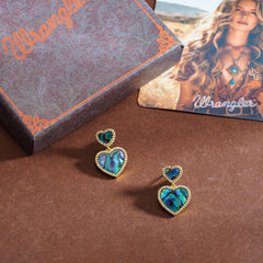 WGE-HT-1050  Wrangler Crystal Heart Shape Dangling Earrings -Grey