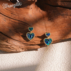 WGE-HT-1050  Wrangler Crystal Heart Shape Dangling Earrings -Grey