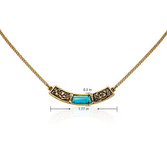 WNS-STL-1119GTQ Wrangler Natural Stone Gold Engraved Necklace -Turquoise