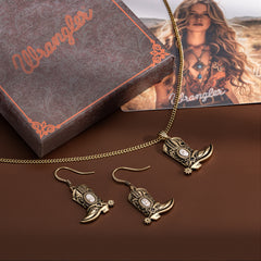 WNS2-2000G  Wrangler Silver Boots Pendant Necklace Earrings Set - White