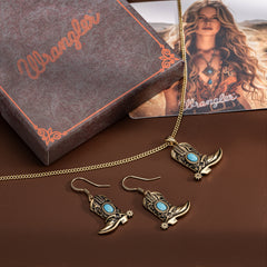 WNS2-2000G  Wrangler Silver Boots Pendant Necklace Earrings Set - Turquoise