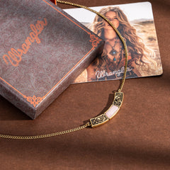 WNS-STL-1119GPK  Wrangler Natural Stone Gold Engraved Necklace -Pink