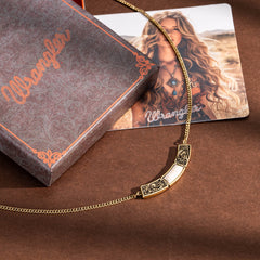 WNS-STL-1119GBG  Wrangler Natural Stone Gold Engraved Necklace -Beige