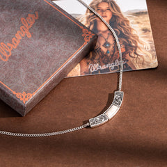 WNS-STL-1119SBG  Wrangler Natural Stone Silver Engraved Necklace -Beige