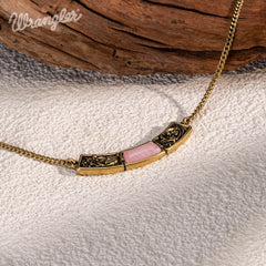 WNS-STL-1119GPK  Wrangler Natural Stone Gold Engraved Necklace -Pink