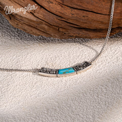 WNS-STL-1119STQ  Wrangler Natural Stone Silver Engraved Necklace -Turquoise
