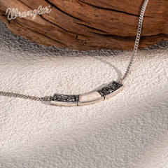 WNS-STL-1119SBG  Wrangler Natural Stone Silver Engraved Necklace -Beige