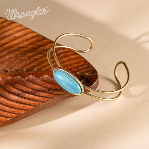 WBC-1130G  Wrangler Gold Western Natural Stone  Cuff Bracelet -Turquoise