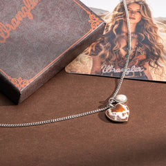 WNS2-1129S  Wrangler Cow-Print Natural Stone Pendant Silver Necklace Earrings Set - Beige