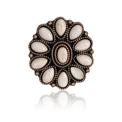 RCR-01-106   Rustic Couture's  Bohemian Bronze Cuff Ring - White