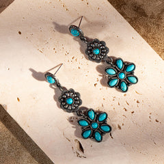 ER-1003  Rustic Couture  Turquoise  Squash Blossom Drop Earrings By Dozen